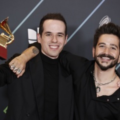 LAS VEGAS, NEVADA - NOVEMBER 18: Best Pop Song award winners Edgar Barrera and Camilo pose in the press room during The 22nd Annual Latin GRAMMY Awards at MGM Grand Garden Arena on November 18, 2021 in Las Vegas, Nevada. (Photo by Arturo Holmes/Getty Images)  (Arturo Holmes / Getty Images)  Facebook Twitter